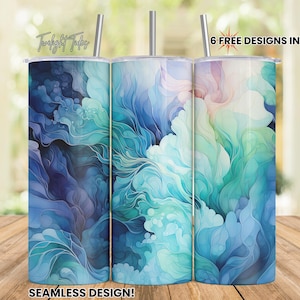 Teal Abstract Art 20 oz Skinny Tumbler Sublimation Design, Blue Digital Art Digital Download PNG Instant Download Seamless Tumbler Wrap