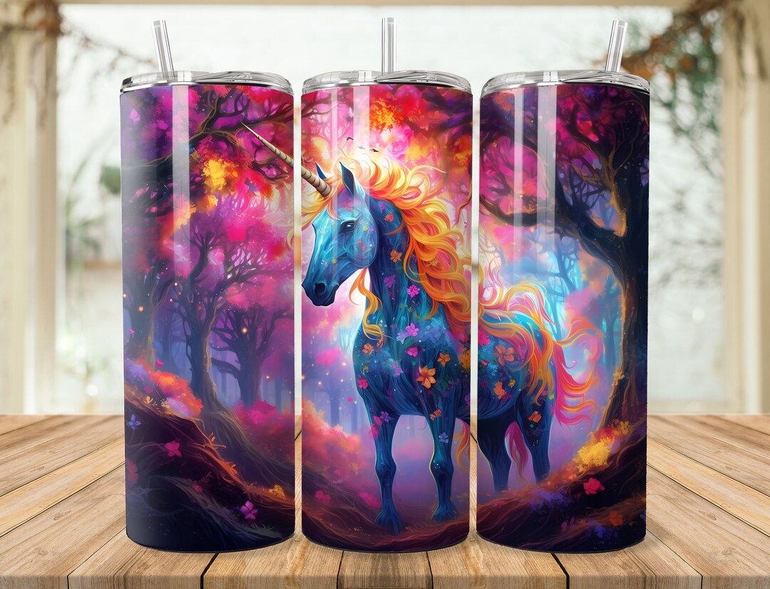Unicorn 20 Oz Skinny Tumbler Sublimation Design, Rainbow Pink Instant ...