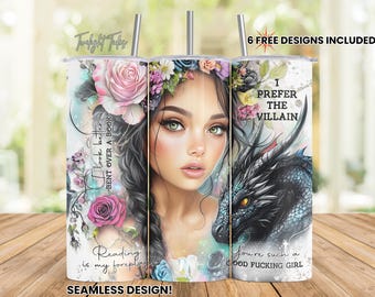 Dragon Girl Wolę złoczyńcę 20 oz Skinny Tumbler Sublimacja Design Booktok Cyfrowe pobieranie PNG Natychmiastowe pobieranie Bezszwowe opakowanie na kubek