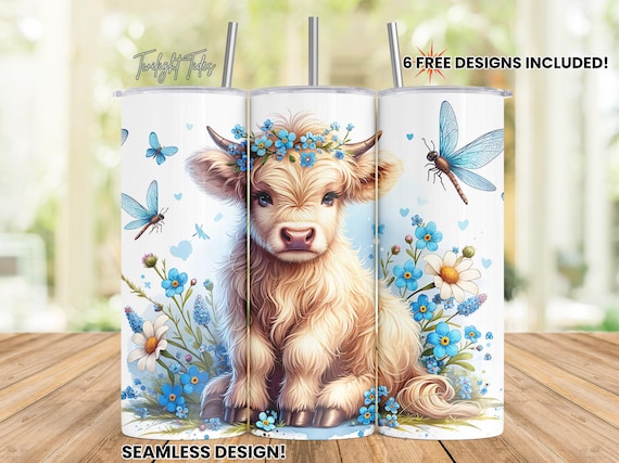 Blue Dragonfly Highlands Cow 20 Oz Skinny Tumbler Sublimation