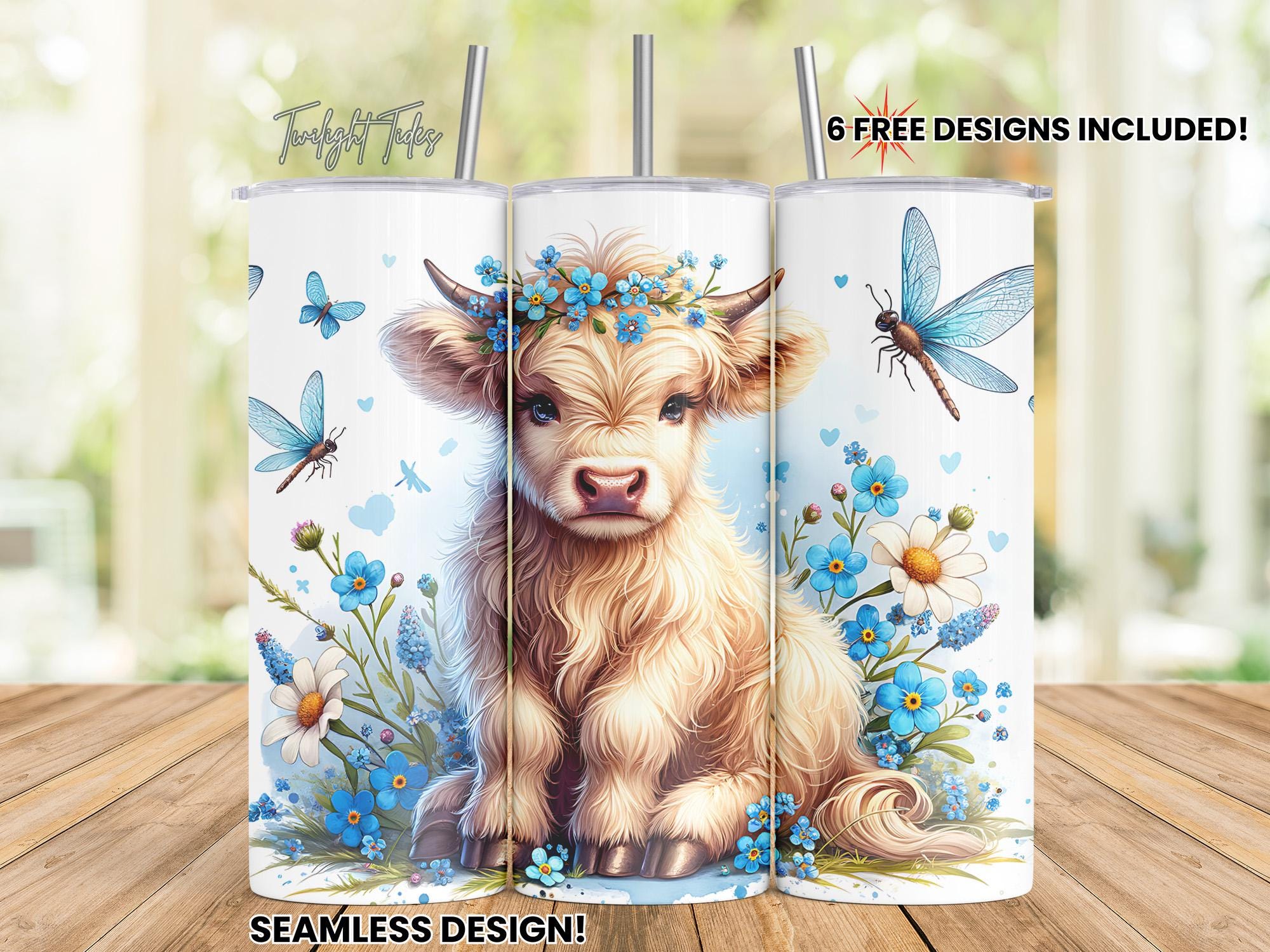 Blue Dragonfly Highlands Cow 20 Oz Skinny Tumbler Sublimation
