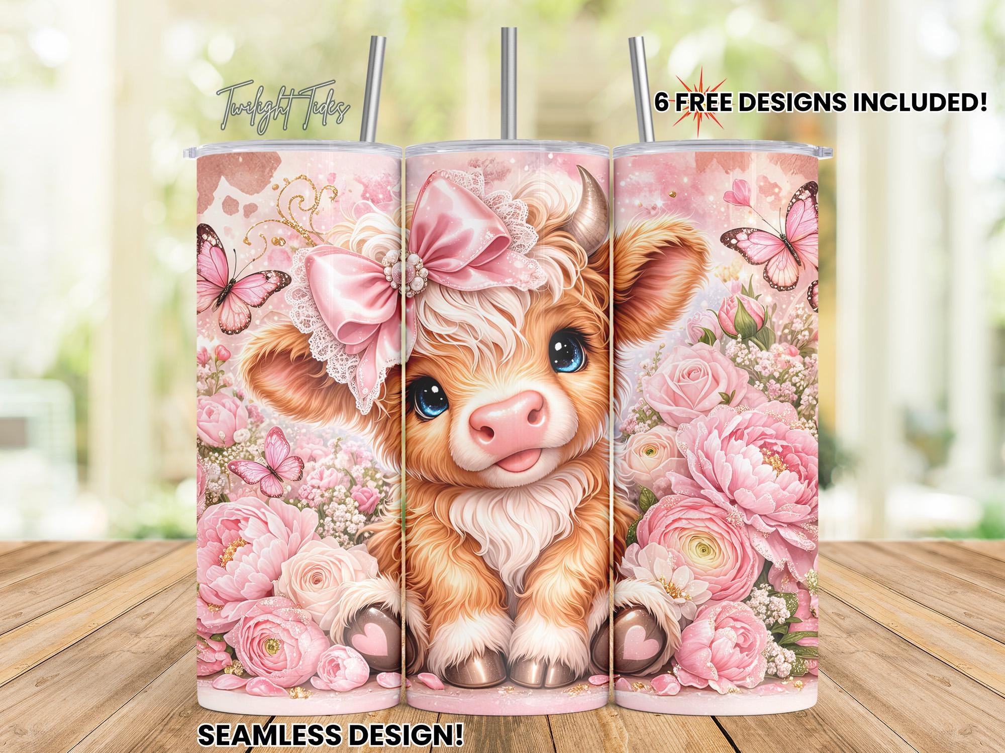 Pink Lace Highlands Cow 20 Oz Skinny Tumbler Sublimation Design, Cute ...