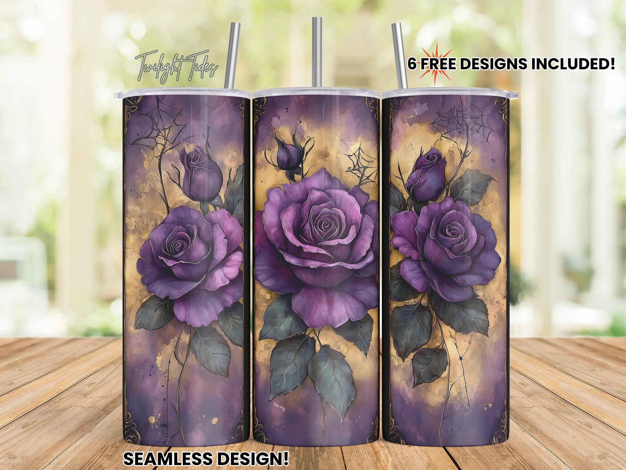 不気味なバラの蜘蛛の巣 20オンス スキニータンブラー昇華デザイン、紫