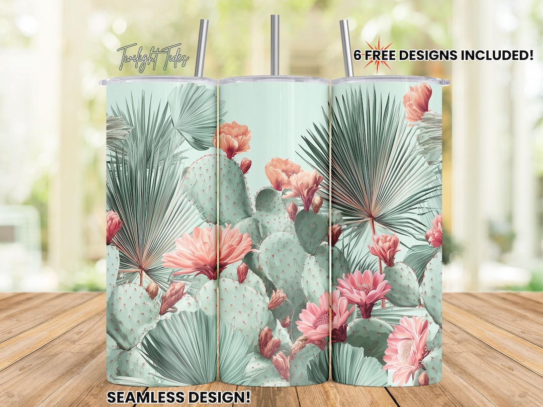 Mint Pink Cactus 20 Oz Skinny Tumbler Sublimation Design, Succulent ...