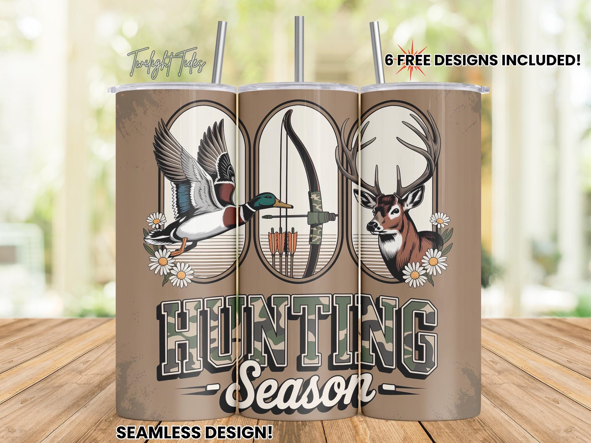 Hunting Season Duck Deer 20 Oz Skinny Tumbler Sublimation Design ...