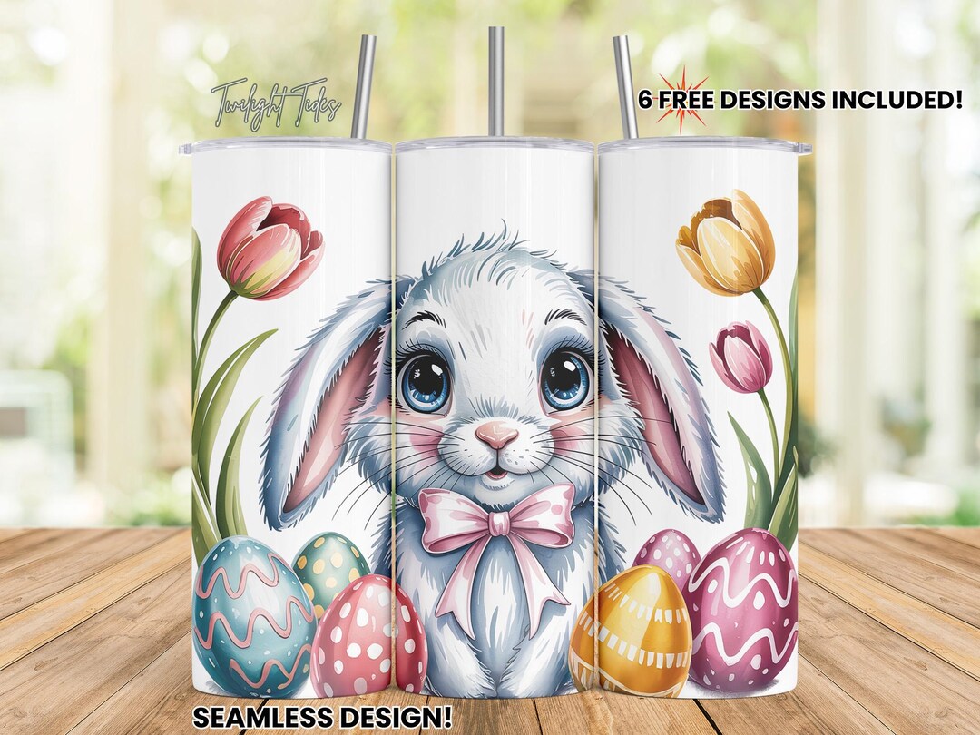 Easter Bunny Tulips 20 Oz Skinny Tumbler Sublimation Design, Easter ...