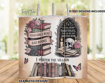 Romantasy Smut Reader 20 oz Skinny Tumbler Sublimacja Design Prefer the Villain Cyfrowe pobieranie PNG Natychmiastowe pobieranie Bezszwowa folia na kubek