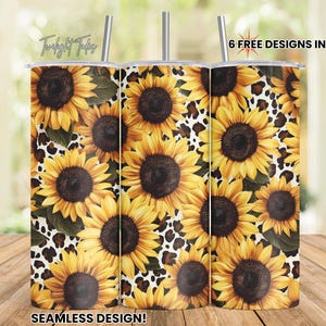 Small Sunflowers 20 oz Skinny Tumbler Sublimation Design Cheetah print sunflower Digital Download PNG Instant Download Seamless Tumbler Wrap