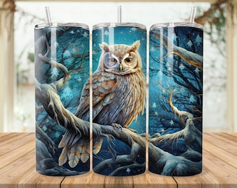 Owl Snowy Forest 20 oz Skinny Tumbler Sublimation Design, Owl Obsessed Instant Digital Download PNG, Straight & Tapered Tumbler Wrap PNG