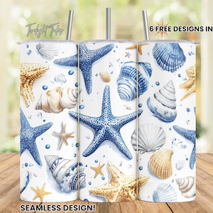 Seashell 20 oz Skinny Tumbler Sublimation Design, Maritime Sea shells Summer Digital Download PNG Instant Download Seamless Tumbler Wrap