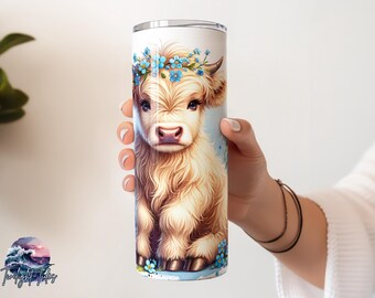 Blue Dragonfly Highlands Cow 20 Oz Skinny Tumbler Sublimation