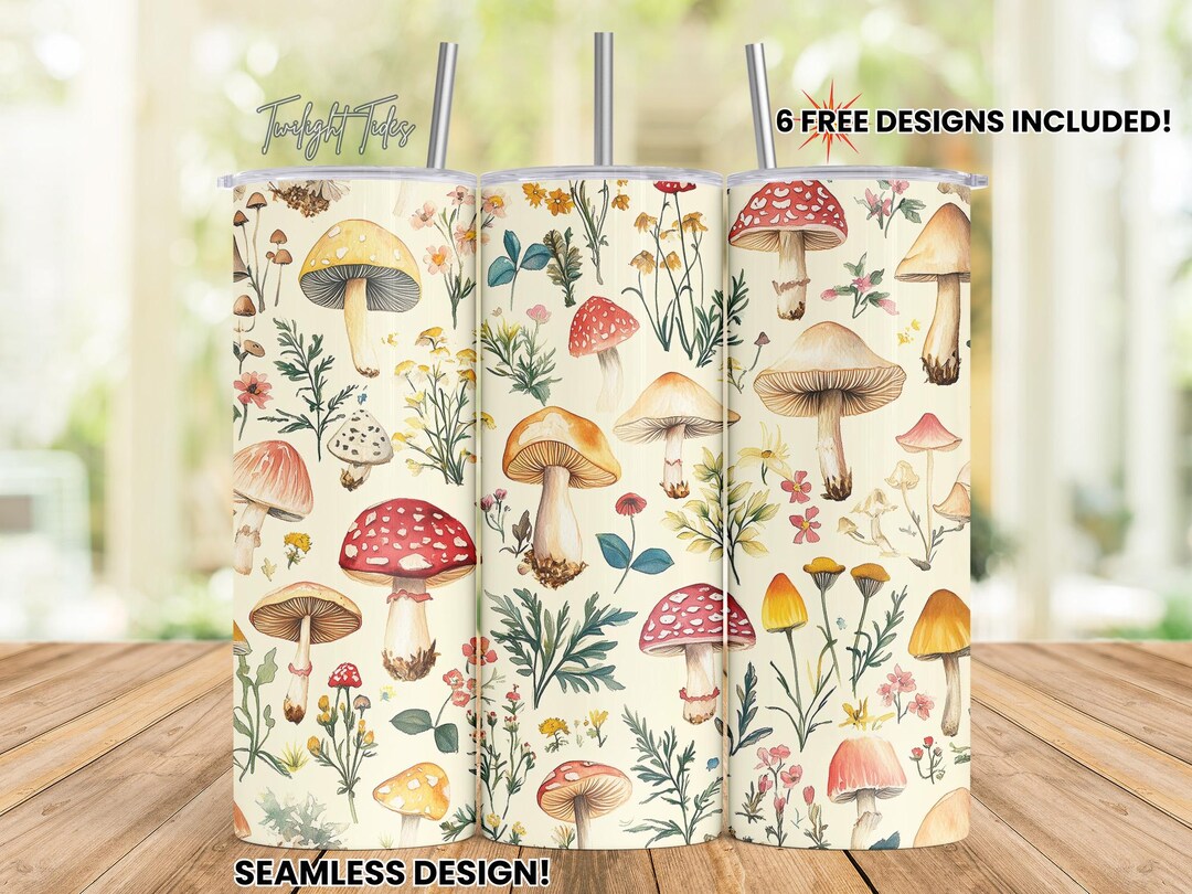 Mushroom 20 Oz Skinny Tumbler Sublimation Design, Cottage Core ...