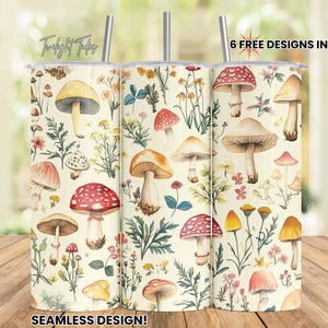 Mushroom 20 oz Skinny Tumbler Sublimation Design, Cottage Core Mushrooms Pattern Digital Download PNG Instant Download Seamless Tumbler Wrap