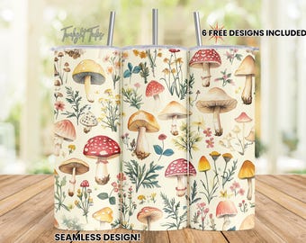 Mushroom 20 oz Skinny Tumbler Sublimation Design, Cottage Core Mushrooms Pattern Digital Download PNG Instant Download Seamless Tumbler Wrap