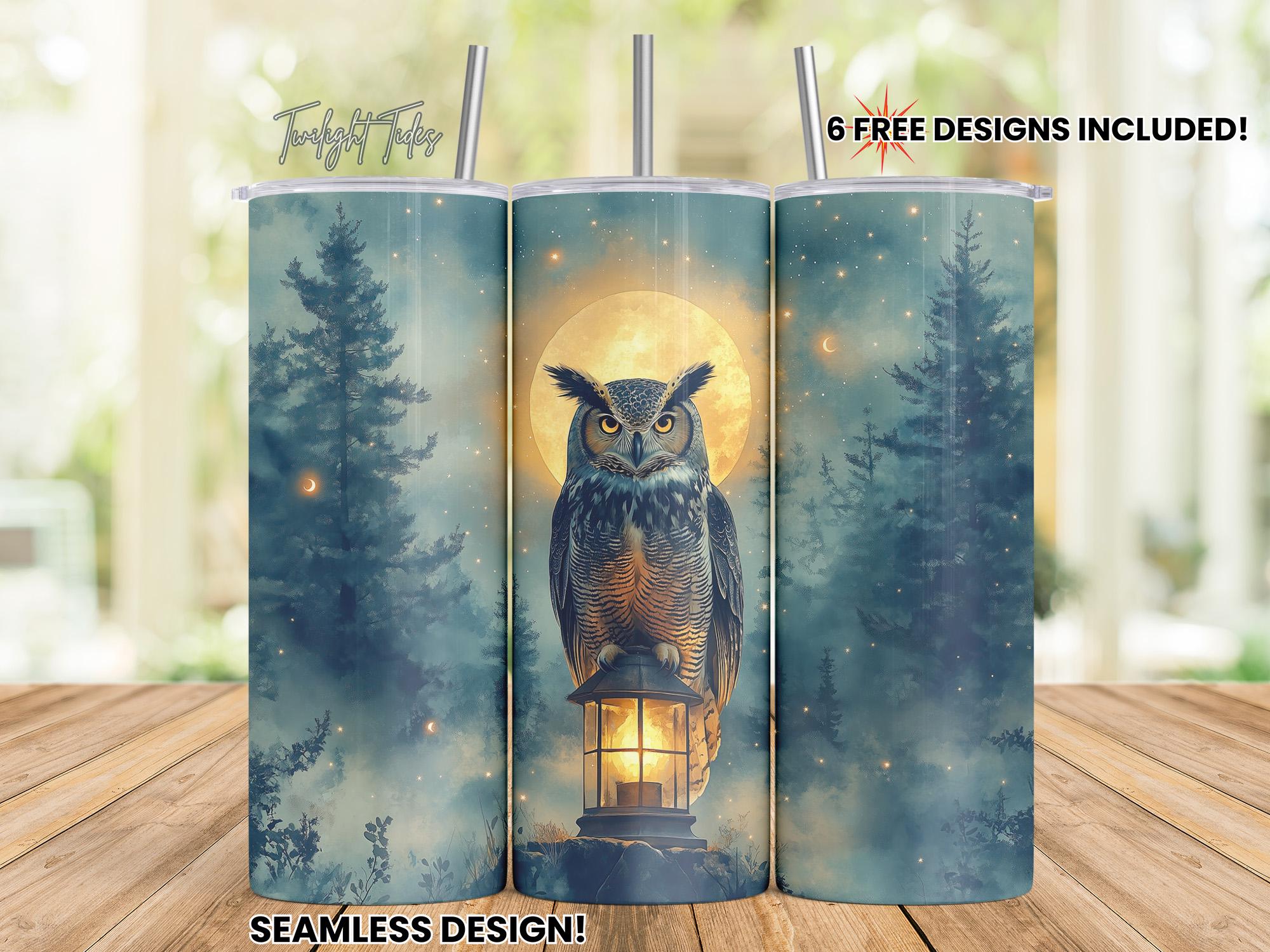 Wise Owl Magical Lantern 20 oz Skinny Tumbler Sublimation Design, Wizard Owl Digital Download PNG In