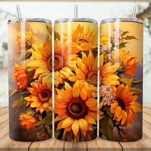 Sonnenblumenstrauß 20 Unzen Skinny Tumbler Sublimation Design, große Sonnenblumen Sofortiger digitaler Download PNG Gerade Tapered Tumbler Wrap PNG
