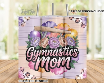 Gymnastics Mom Sports Mama 20 oz Skinny Tumbler Sublimation Design, Girl Mama Digital Download PNG Instant Download Seamless Tumbler Wrap