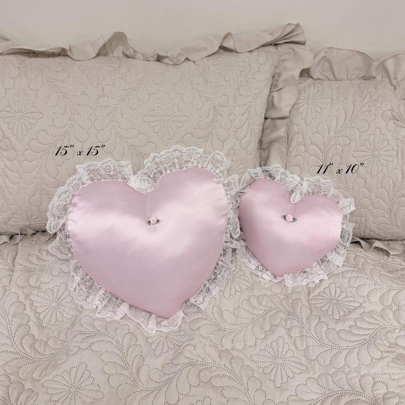 Throw Pillow – Coquette Room Decor, Satin Lace Heart Pillow, Shabby Chic Bedroom Decor, Galentine’s Gift image 2