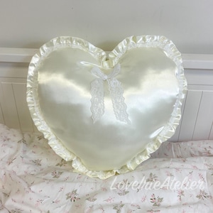 Shabby Chic Pillow Room Decor, Satin Heart Pillow, Shabby chic bedding, Girls Nursery Gift