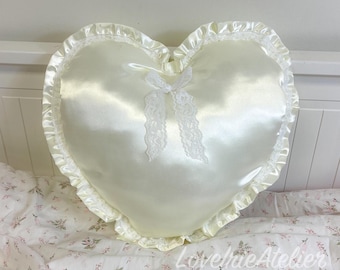 Shabby Chic Pillow Room Decor, Satin Heart Pillow, Shabby chic bedding, Girls Nursery Gift