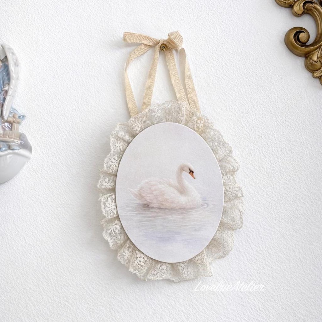 Coquette Wall Art – Swan Vintage Shabby Chic Romantic Lace Art Print ...