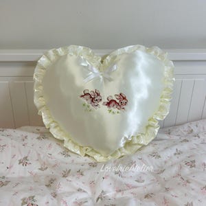 Throw Pillow – Coquette Room Decor, Satin Lace Heart Pillow, Shabby Chic Bedroom Decor, Galentine’s Gift
