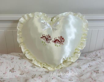 Throw Pillow – Coquette Room Decor, Satin Lace Heart Pillow, Shabby Chic Bedroom Decor, Galentine’s Gift