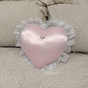 Satin Lace Heart Throw Pillow, Shabby Chic Bedroom Decor, Coquette Room, Girls Nursery