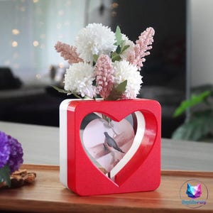 Heart Hollow Frame, Valentine Multi-Function Flower Vase, Photo Frame and Pen Holder, Gift, No Support, 3D Printable STL File