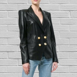 Veste blazer noire pour femme en cuir d'agneau véritable, 100 % véritable doux cuir pur, manteau en cuir noir pour femme, manteau blazer pour femme, cadeau pour elle