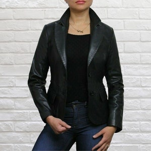 Leather Black Blazer Women Leather Blazer Coat Jacket Genuine Black Lambskin Leather Slim Fit