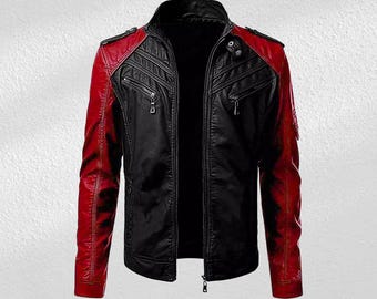 Handmade Multicolor Leather Biker Jacket - Slim Fit Motorcycle Style