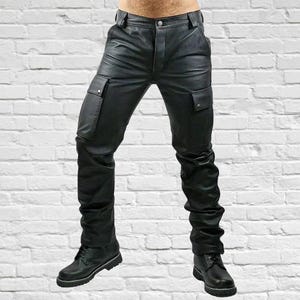 Mens Leather Pant Cargo Pants Real Black Leather Pants/Trousers