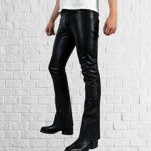 Pantalones de cuero negro para hombre Diseñadores Pantalones ajustados de motociclista