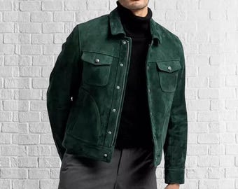 Herren Grüne Wildlederjacke: Klassischer Schaffellmantel