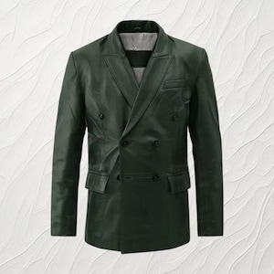 Men&#39;s Genuine Lambskin Leather Green Blazer Celebrity Style Smart Casual Coat ||| Gift for Him ||| Anniversary Gift|||