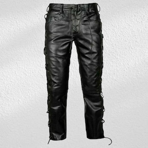 Men&#39;s Black Leather Pants Designers Motorcycle biker skinny pants Stylish pants high quality