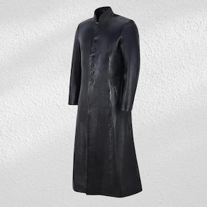 BRAND NEW Men Genuine Lambskin Leather Trench Jacket Long Button Black Coat ||| Men&#39;s Gothic Long Coat Gift For Him Men&#39;s Black Overcoat