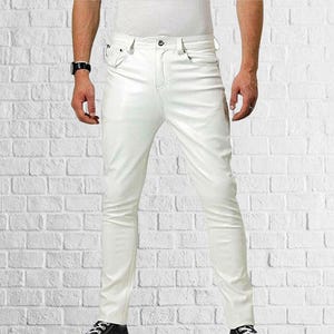 Men&#39;s White Leather Pants Stylish Leather  Designers party all occasion pants