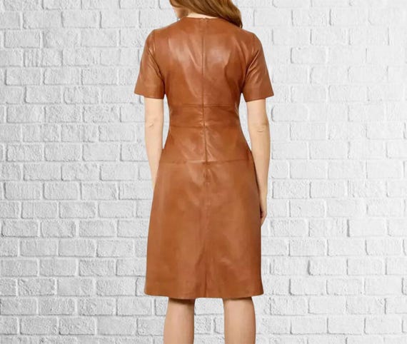 short brown leather dress Moxie Vegan Leather Mini Dress in Brown main image 1