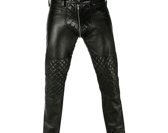 Slim Fit Lambskin Leather Biker Pants: Quilted Motorcycle Style