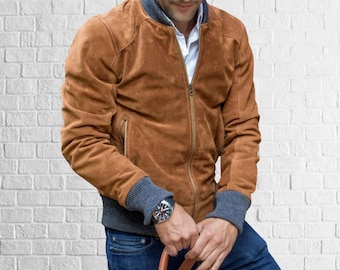 Men's Suede Leather Jacket || 100% Genuine Suede Leather Jacket for Men's|||  brown Multicolour Bomber jacket for him
