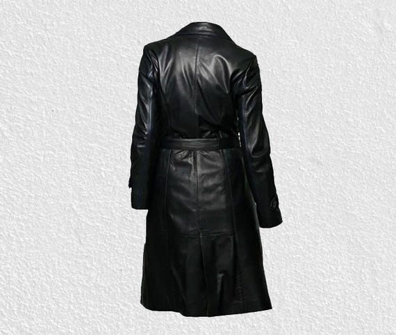 Black Trench Coat Women Genuine Leather Long Jacket Ladies