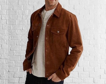 Men's Tan Suede Sheepskin Leather Jacket: Biker Fashion Coat