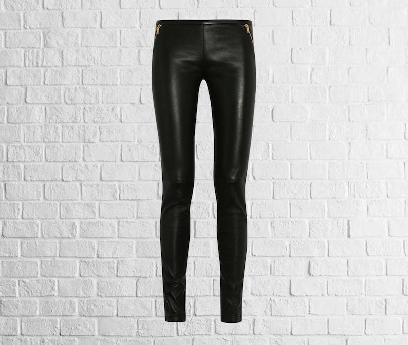 Handmade Lambskin Stretchable Leather Pants: Women's Genuine Leather Outfit image 1