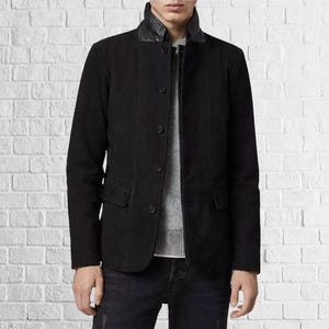 Men's Handmade Black Suede Leather Blazer: Sheepskin Jacket Single layer blazer