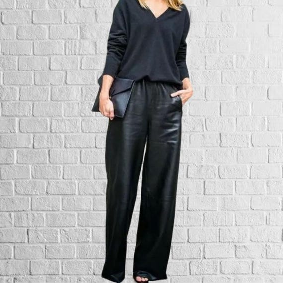 Lambskin Leather Pants: Women's Loose Fit Black Trousers - Etsy