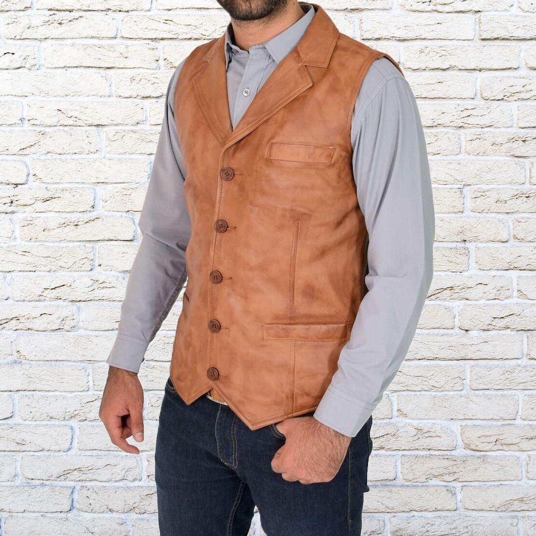 Tan Lambskin Leather Vest: Men's Formal Brown Waistcoat - Etsy