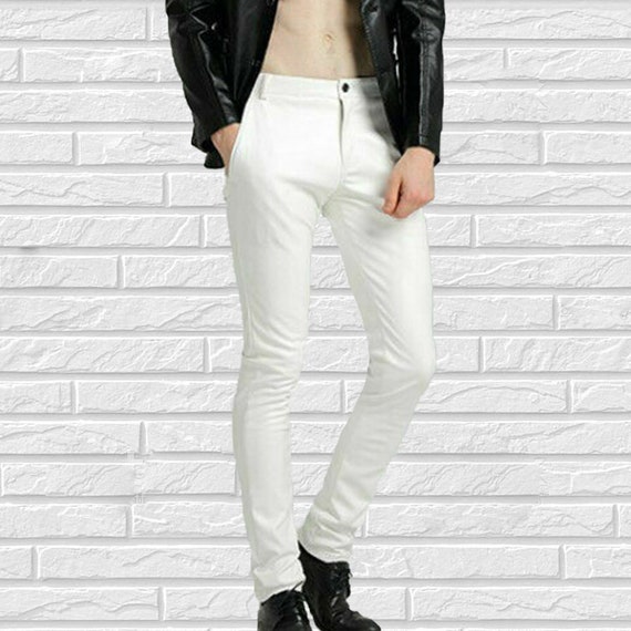 Men s White Leather Pants Stylish Leather Outfits Motorcycle Biker