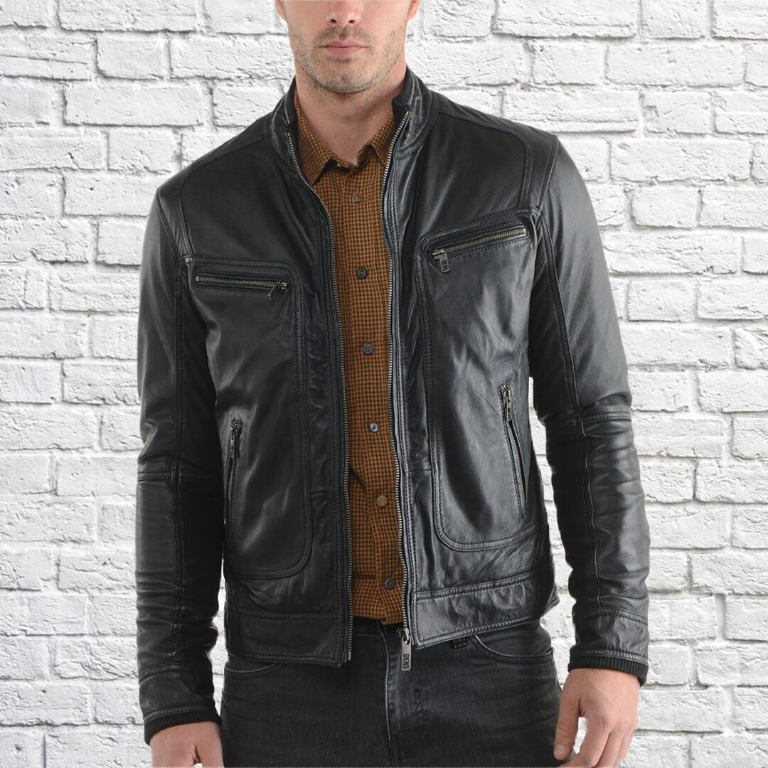 Leather Jacket Men, Black Winter Jacket , Lamb Leather Coat Bomber ...
